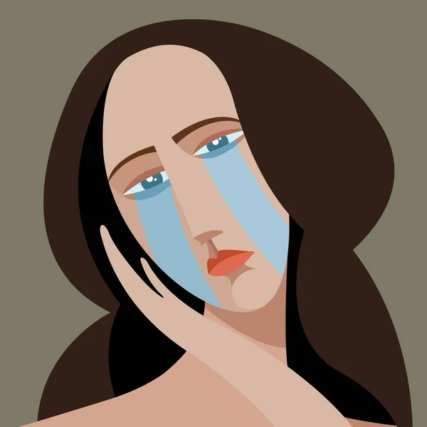 Ilustración Vectorial Sobre Tema Salud Mental Chica Llorona Muy Triste — Archivo Imágenes Vectoriales