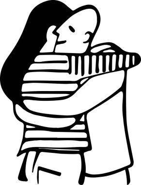 Beyaz arka planda izole edilmiş, karikatür tarzında sevimli vektör çizimi. Çok tatlı, saf ve dokunaklı. Sevgililer Günü veya Uluslararası Sarılma Günü için kart olarak kullanılabilir..