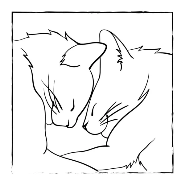 Vettore Disegno Mano Libera Due Simpatici Gatti Innamorati Che Dormono — Vettoriale Stock