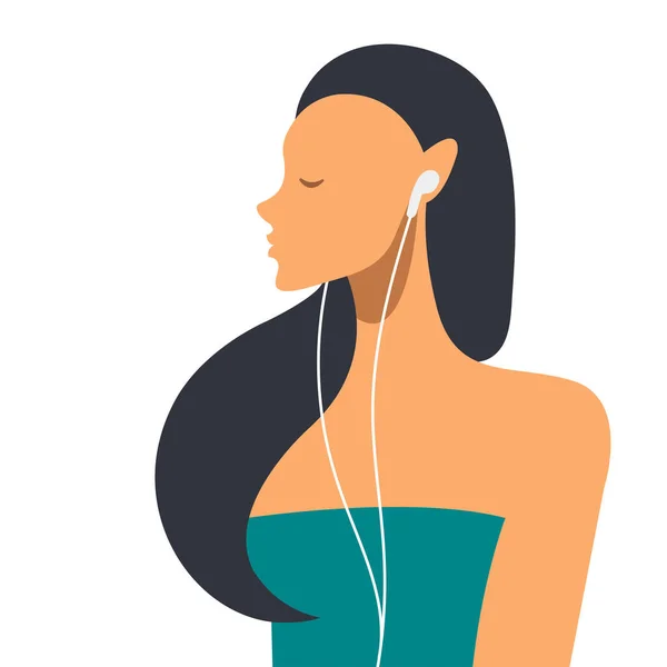 Vector Minimalistic Illustration Girl Ακούγοντας Podcast Μουσική Online Απομονωμένη Λευκό — Διανυσματικό Αρχείο