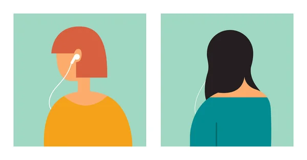 Векторная Иллюстрация Девушки Слушающей Подкаст Онлайн Музыку Помощью Телефона Изолированного — стоковый вектор