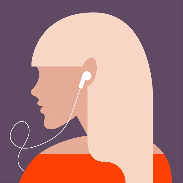 Векторная Минималистическая Иллюстрация Девушки Слушающей Подкаст Аудиокнигу Онлайн Музыку Трендовых — стоковый вектор