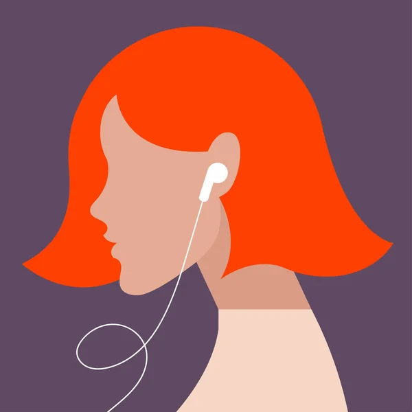 Векторная Минималистическая Иллюстрация Девушки Слушающей Подкаст Аудиокнигу Онлайн Музыку Трендовых — стоковый вектор