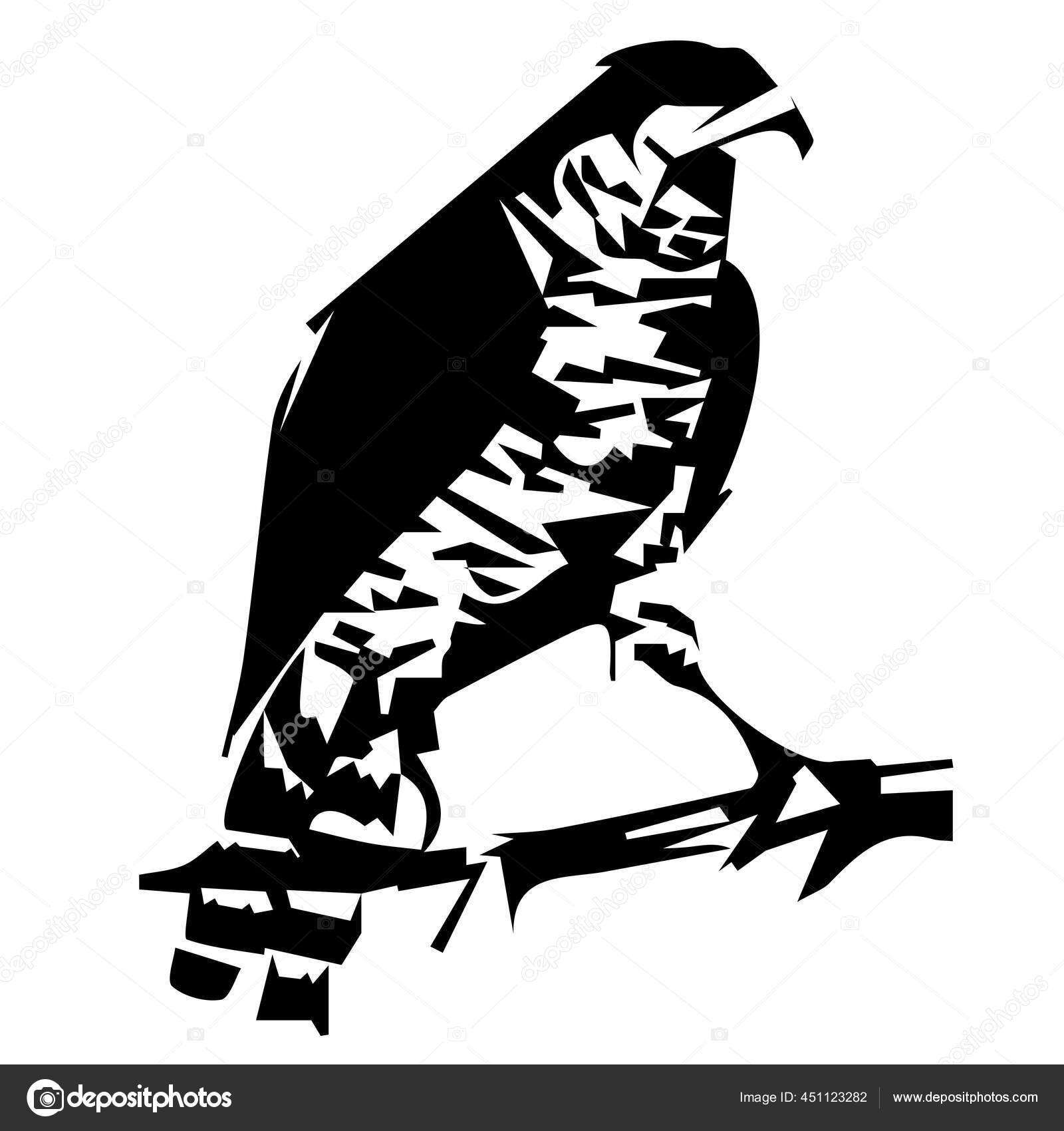 Vetor Preto Branco Desenho Altamente Estilizado Falcão Que Senta Ramo Vetor  de ©nadia_connor 451123282, image size:1600x1700