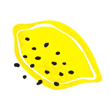 Beyaz arka planda izole edilmiş el çizimi limon tasvirinin son moda parlak renkli tasviri. Meyve, meyve suyu, çeşitli baskı ve tasarım elementleri için reklam olarak kullanılabilir.