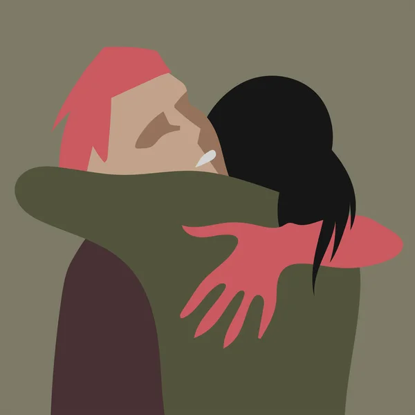 Διανυσματική Επίπεδη Ιδιαίτερα Στυλιζαρισμένη Απεικόνιση Δύο Ανθρώπων Που Αγκαλιάζονται Μια — Διανυσματικό Αρχείο