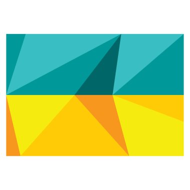 Beyaz arka planda izole edilmiş stilize edilmiş çokgen geometrik tarzda yapılmış Ukrayna Devlet Bayrağı 'nın vektör çizimi. Web tasarımı, yazdırma, posterler, dekorasyon unsurları, ürünler için kullanışlı.