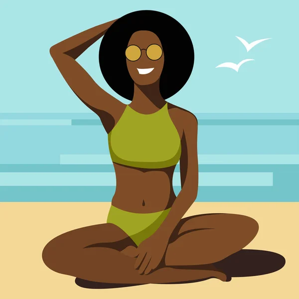 Vetor Ilustração Moda Sobre Tema Das Férias Verão Jovem Sorridente — Vetor de Stock