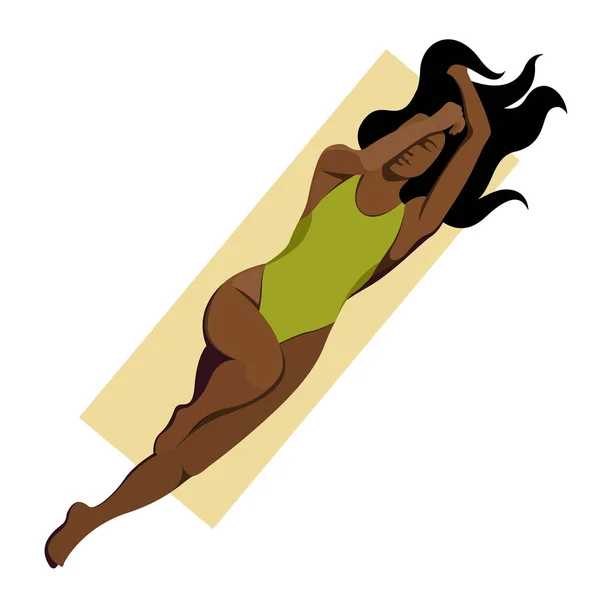 Ilustración Vectorial Sobre Tema Las Vacaciones Verano Negro Chica Traje — Vector de stock