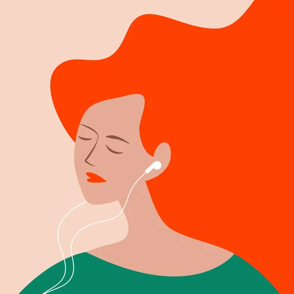 Vector Diseño Plano Ilustración Una Chica Con Auriculares Los Oídos — Vector de stock