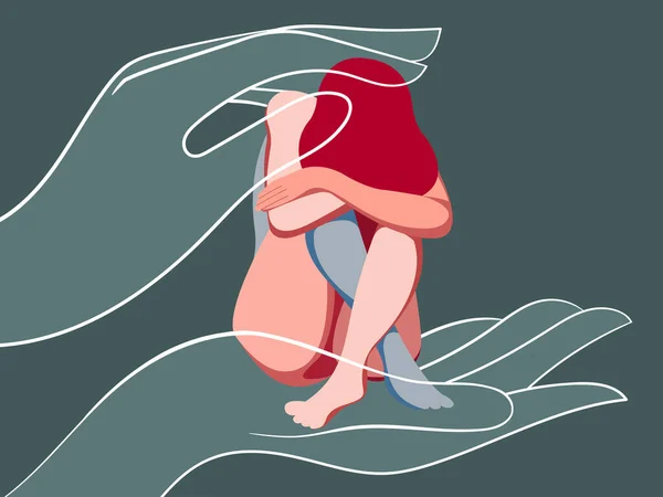 Vector Illustration Topic Mental Health Very Sad Girl Needs Psychological — Stock Vector