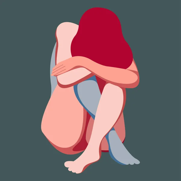 Ruh sağlığı konusunda vektör çizimi. Ağlayan bir kızın psikolojik desteğe ihtiyacı vardır. Belki de aile içi şiddet, taciz, fiziksel taciz, depresyon, ruhsal bozukluk kurbanıdır..