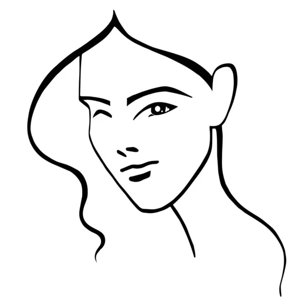 Vektor Line Art Illustration Eines Schönen Weiblichen Gesichts Mit Einer — Stockvektor