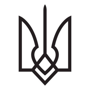 Ukrayna Devlet Amblemi 'nin vektör görüntüsü - beyaz bir arkaplanda izole edilmiş geometrik tarzda yapılmış üç dişli mızrak. Ukrayna 'nın Bağımsızlık Günü için web ve grafik tasarımı, baskı ve hediyelik eşya için kullanışlı