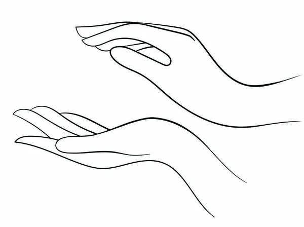 Vector Line Art Illustration Two Hands Palms Facing Each Other — Stock Vector