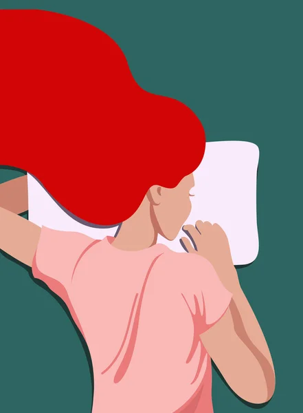 Saçları Pastel Renkli Yastığa Saçılmış Tatlı Uyuyan Bir Kızın Vektör — Stok Vektör