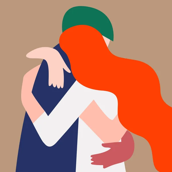 Векторная Иллюстрация Двух Влюбленных Людей Обнимающихся Красивой Цветовой Палитре Использоваться — стоковый вектор