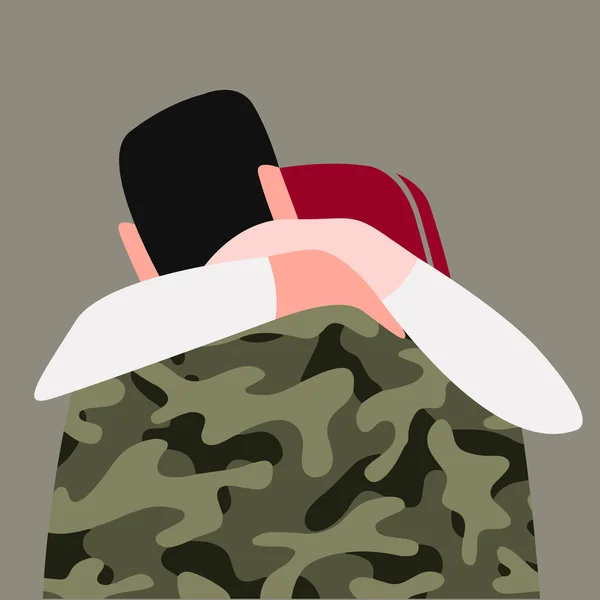Διανυσματική Απεικόνιση Δύο Ερωτευμένων Ανθρώπων Κορίτσι Αγκαλιάζει Έναν Στρατιωτικό Στρατιώτης — Διανυσματικό Αρχείο