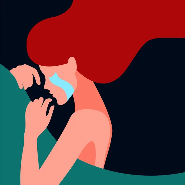 Векторні Ілюстрації Тему Психологічного Здоров Дівчина Лежить Ліжку Плаче Подушку — стоковий вектор