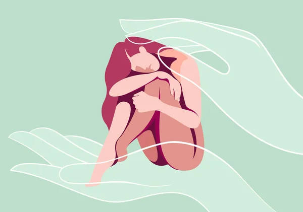 Vector Illustration Theme Violence Women Girl Sits Huddled Perhaps She — Stock Vector