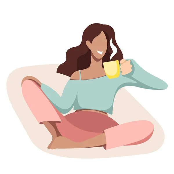 Ilustración Vectorial Una Chica Sentada Cómodamente Una Posición Relajada Con — Vector de stock