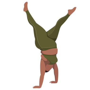 Vektör illüstrasyonunda spor üniformalı (tayt ve spor sutyeni) bir kız (spor sutyeni), beyaz arka planda izole edilmiş iyi bir modda fitness yapar. Spor stüdyoları ve programları için kullanışlı