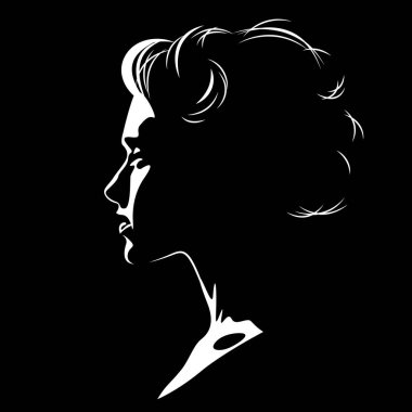 Bir gölgenin oluşturduğu güzel bir kadın yüzünün siyah beyaz vektör çizimi. Kadınlar için reklam ürünleri, güzellik salonları, dekoratif ve bakım kozmetik ürünleri, logo, poster, tasarım