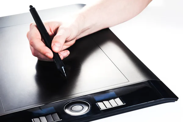 Graphic pen tablet with hand — Stock Photo, Image