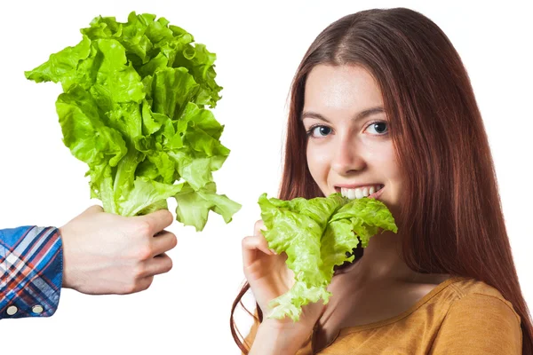 Girl with lettuce — Stock Photo, Image