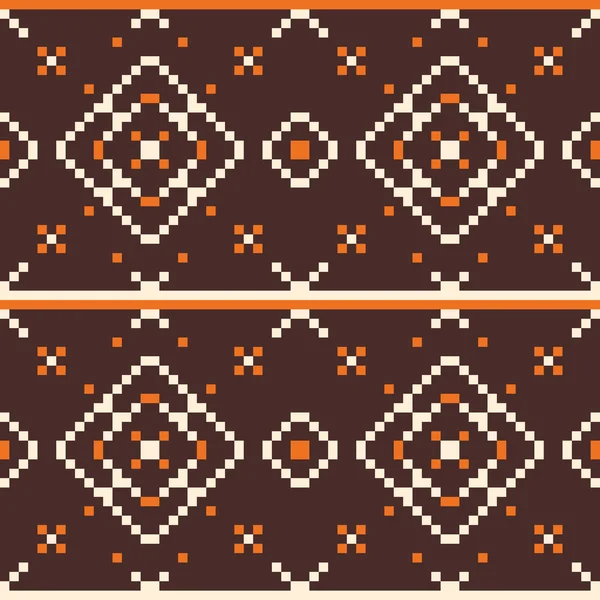 Tribal Embroidery Floral Seamless Pattern Brown, Orange — Stock Vector