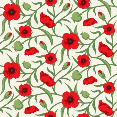 Çiçek sorunsuz vektör desen tasarım kırmızı gelincik