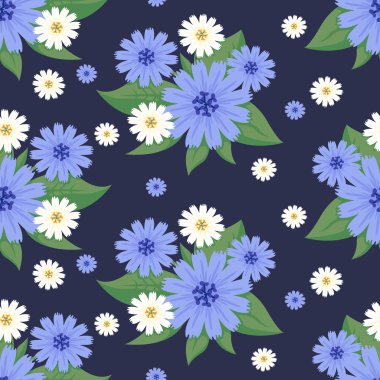 Çiçek sorunsuz vektör desen tasarım vahşi mavi beyaz