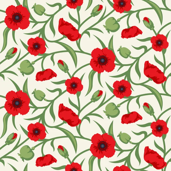 Floral διάνυσμα άνευ ραφής μοτίβο σχεδιασμού κόκκινη παπαρούνα — Διανυσματικό Αρχείο