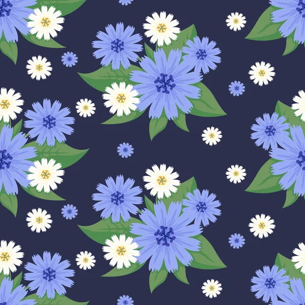 Floral διάνυσμα άνευ ραφής μοτίβο σχεδιασμός άγρια μπλε λευκό — Διανυσματικό Αρχείο