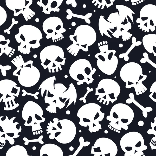 Koyu arka plan seamless modeli üzerinde beyaz vektör kafatasları topluluğu