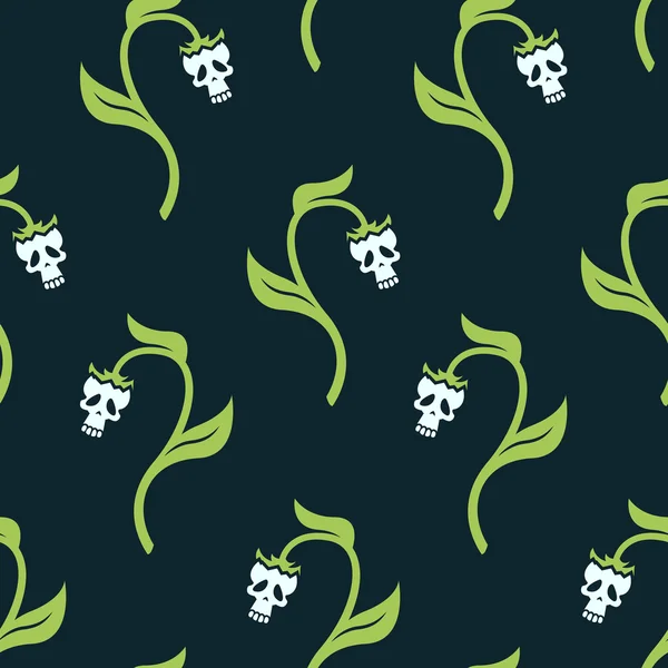 Skull Flower Seamless Pattern Design on Dark Background — Stock Vector