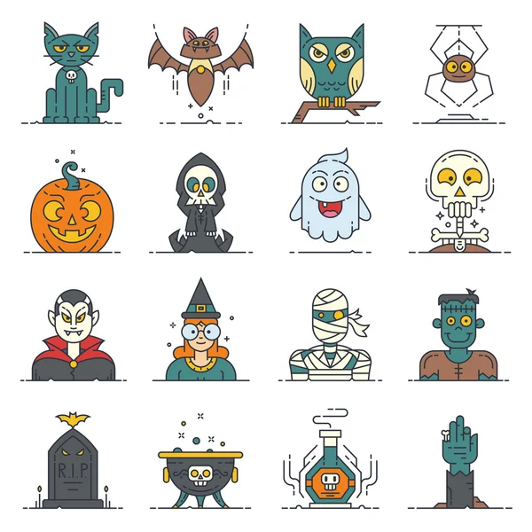 Icônes ligne plate Halloween Vol.1 — Image vectorielle