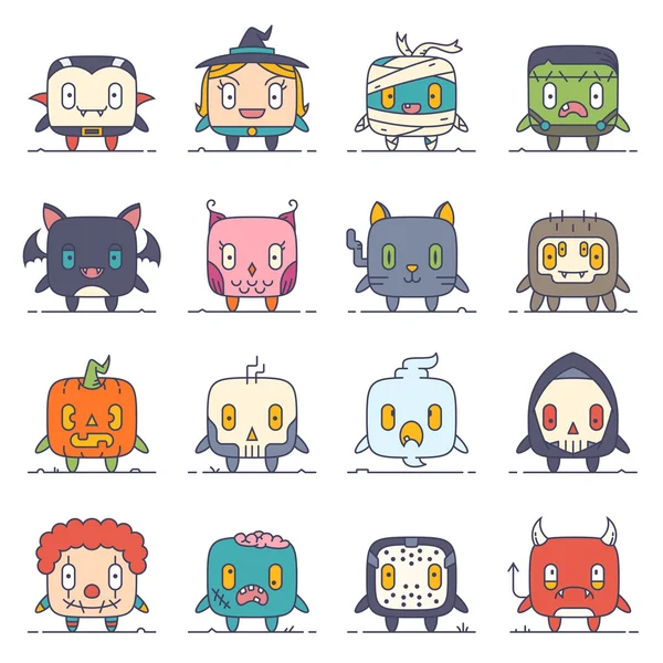 Personagens planas bonitos do Halloween Vol.1 — Vetor de Stock
