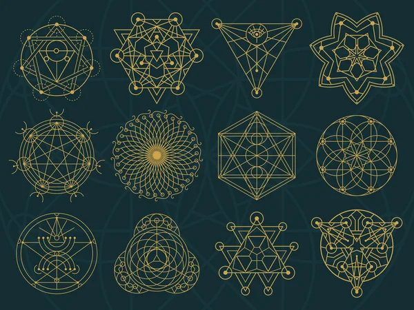 Abstracte heilige geometrie en magische symbolen Set 3 — Stockvector