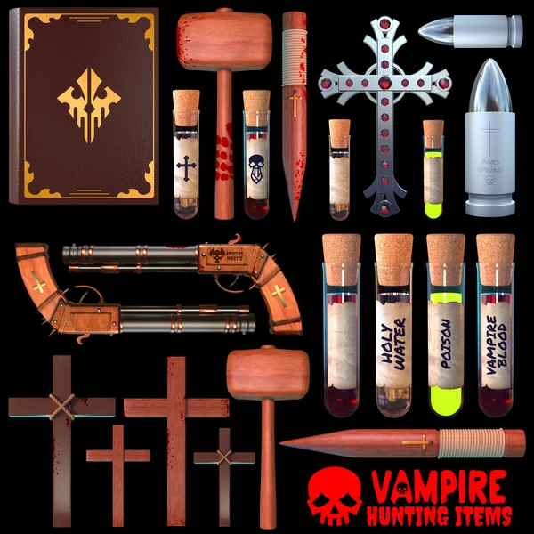 Coleção de itens de caça ao vampiro — Fotografia de Stock