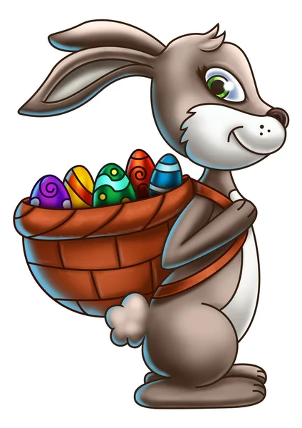 Easter Bunny Carrying A Basket Of Eggs — Stock Photo, Image