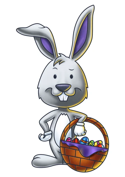 Easter Bunny With A Basket Of Eggs — Stock Photo, Image
