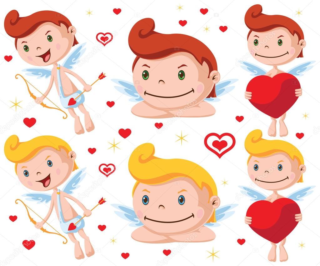 Cartoon Cupid with Bow and Arrow Set
