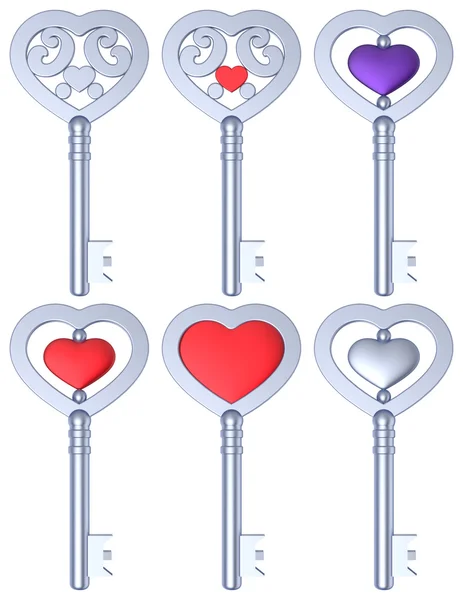 Καρδιά σχήμα κλειδί 3d ασημένιο σετ — Φωτογραφία Αρχείου