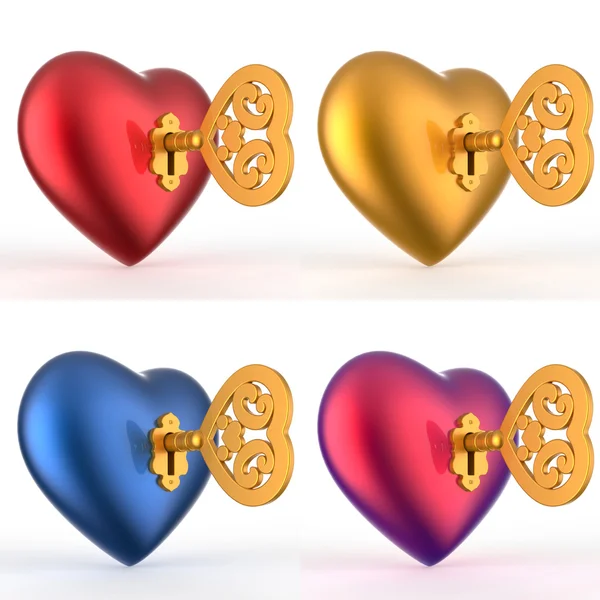 Heart with Key 3D Set — Stok Foto