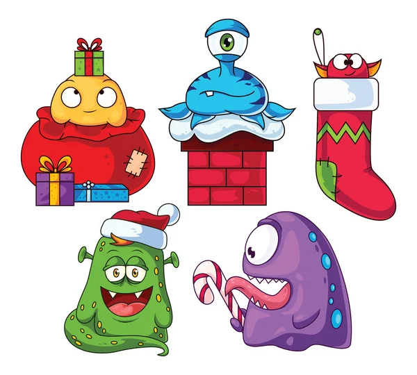 Kerst Cartoon Monsters Set 1 — Stockvector