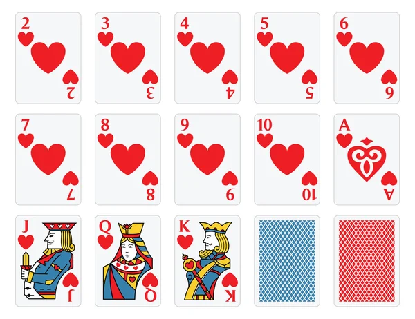 Cartes à jouer - Ensemble de coeurs — Image vectorielle