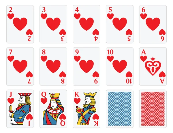 Jogando cartas - Conjunto de corações — Vetor de Stock