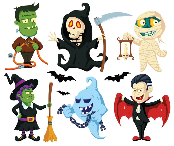 Halloween Flat Cartoon Characters Set — Wektor stockowy