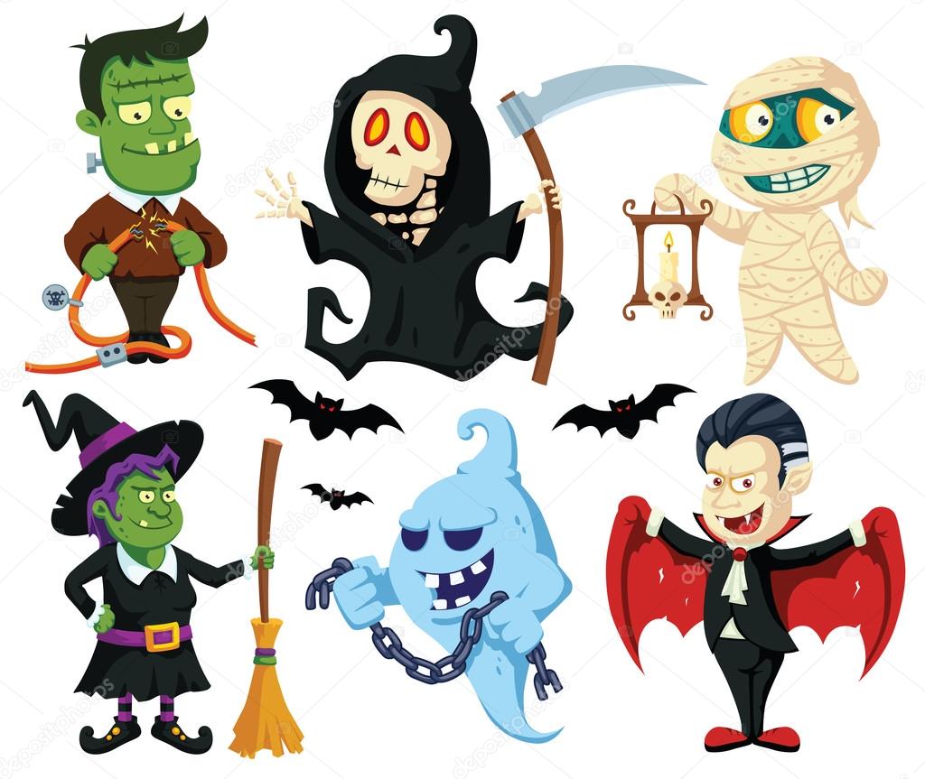 Halloween Flat Cartoon Characters Set Stock Vector Image by ©pixaroma